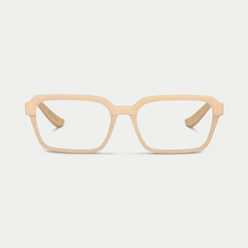 Blynq Quad square optical glasses in Sandstone, 3D printed nylon frame with clear lenses