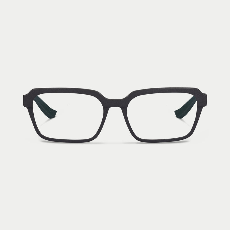 Blynq Quad square optical glasses in Black, 3D printed nylon frame with clear lenses