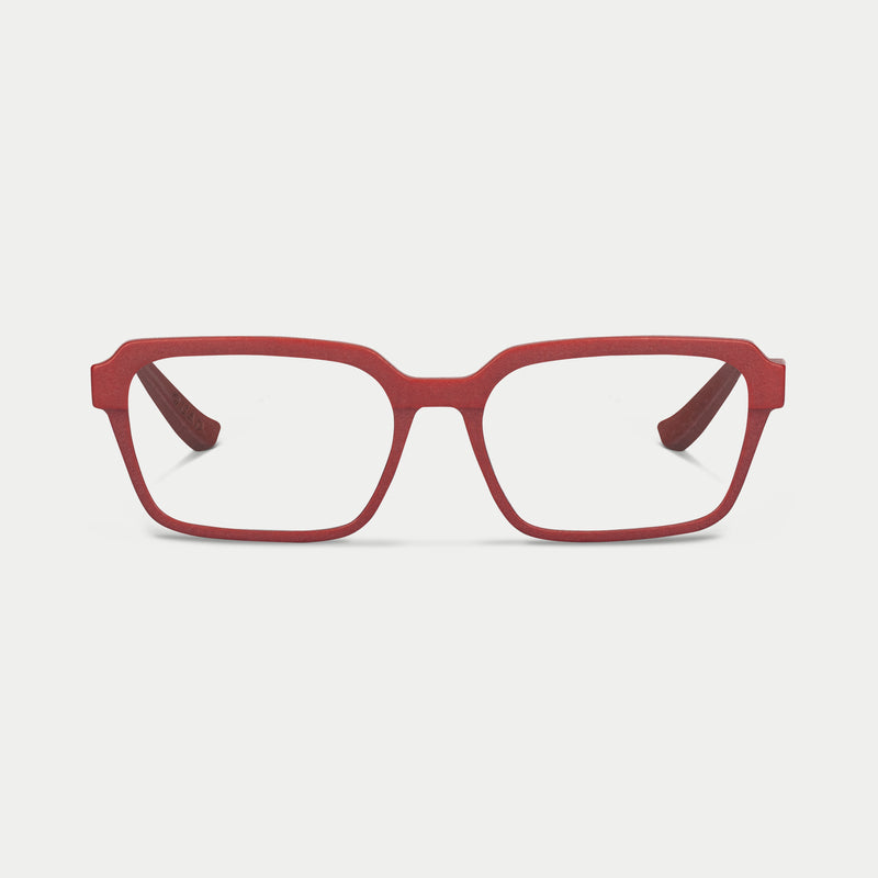 Blynq Quad square optical glasses in Cordovan, 3D printed nylon frame with clear lenses