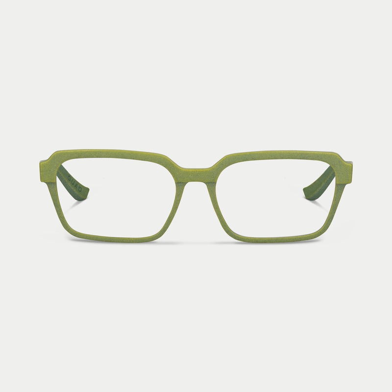 Blynq Quad square optical glasses in Cypress, 3D printed nylon frame with clear lenses