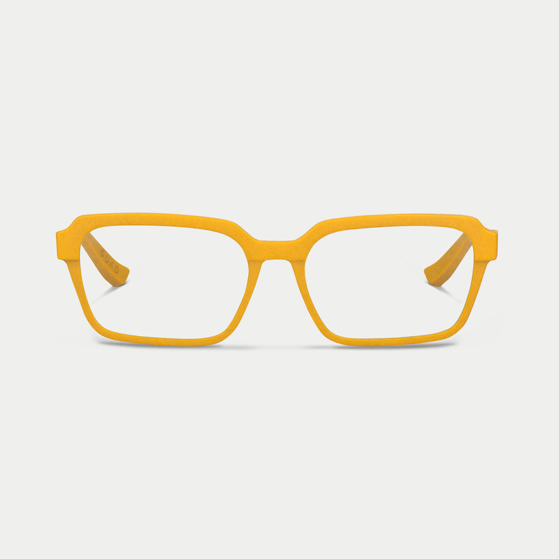 Blynq Quad square optical glasses in Dune, 3D printed nylon frame with clear lenses