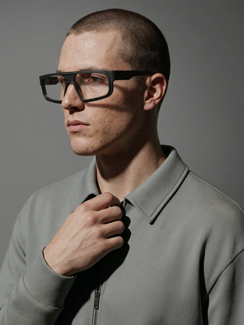 Side profile of Blynq Kyro glasses in Black showing the temple arm