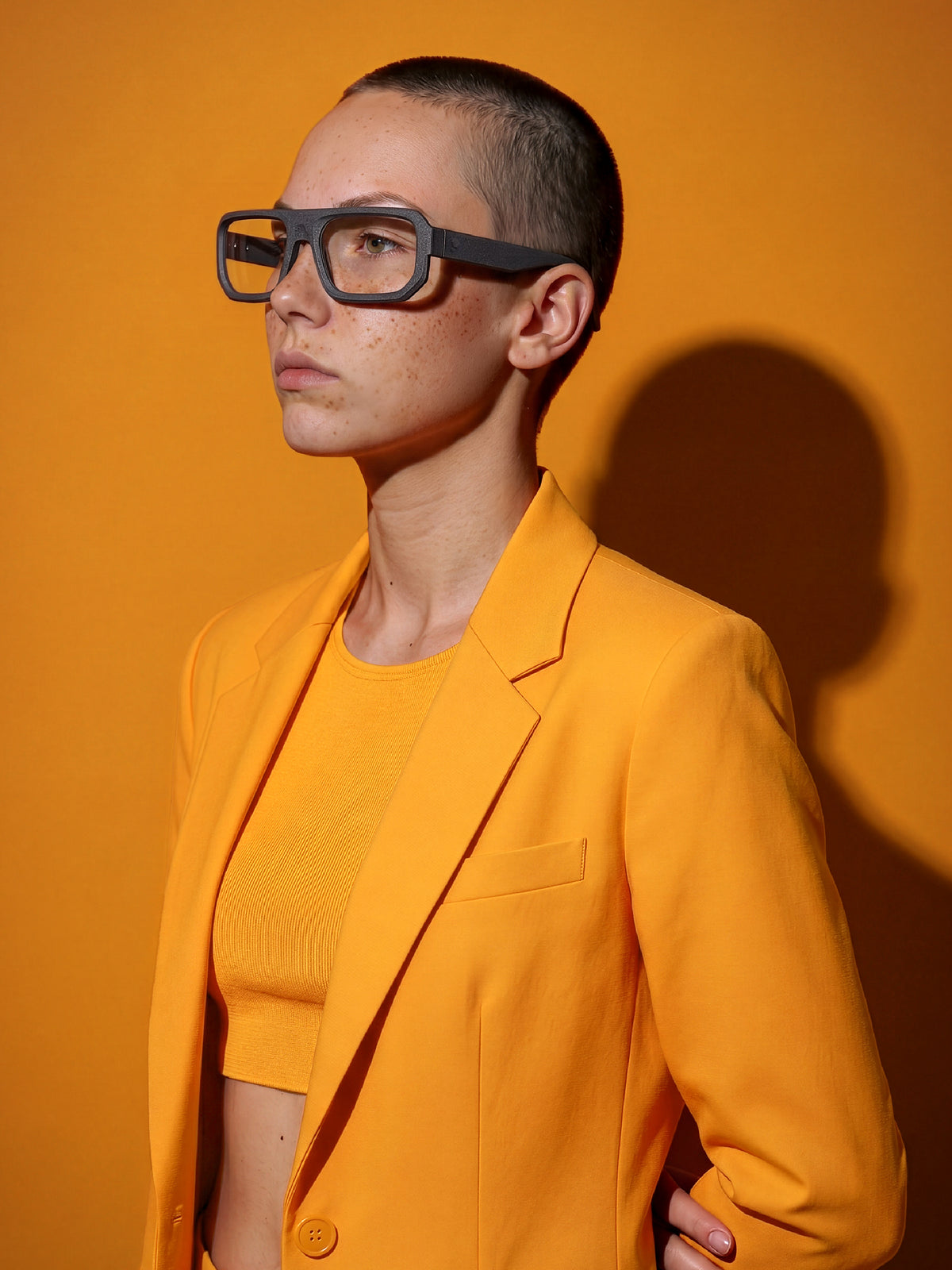Side profile of Blynq Monark glasses in Graphite showing the temple arm and hinge