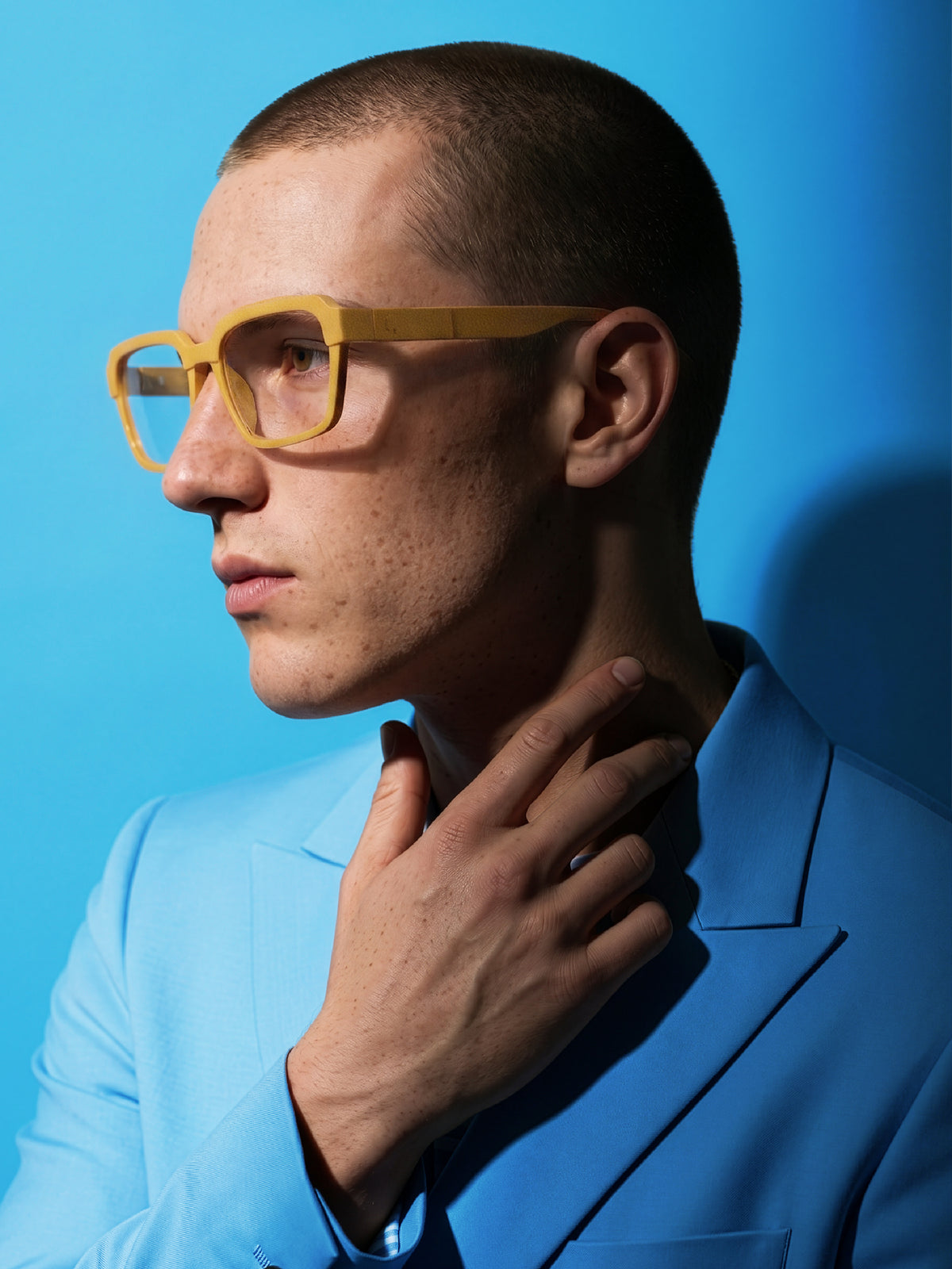 Side profile of Blynq Quad glasses in Dune showing the temple arm