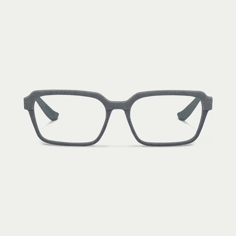 Blynq Quad square optical glasses in Graphite, 3D printed nylon frame with clear lenses
