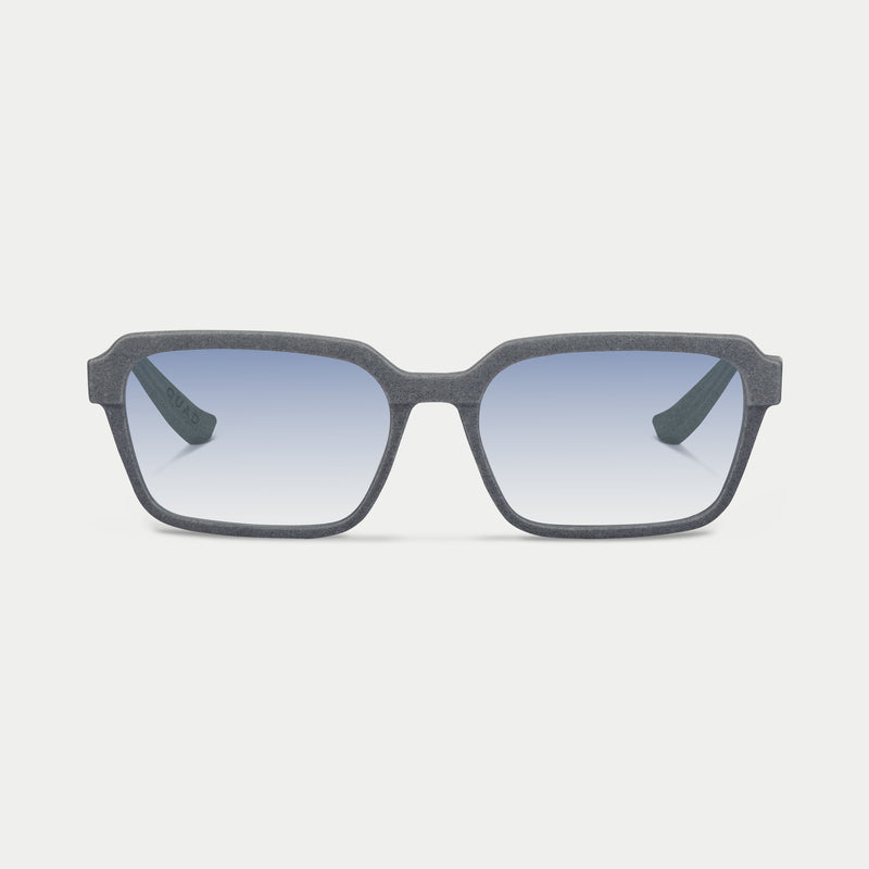 Blynq Quad square sunglasses in Graphite with Glacier Smoke Photochromic lenses, 3D printed nylon frame